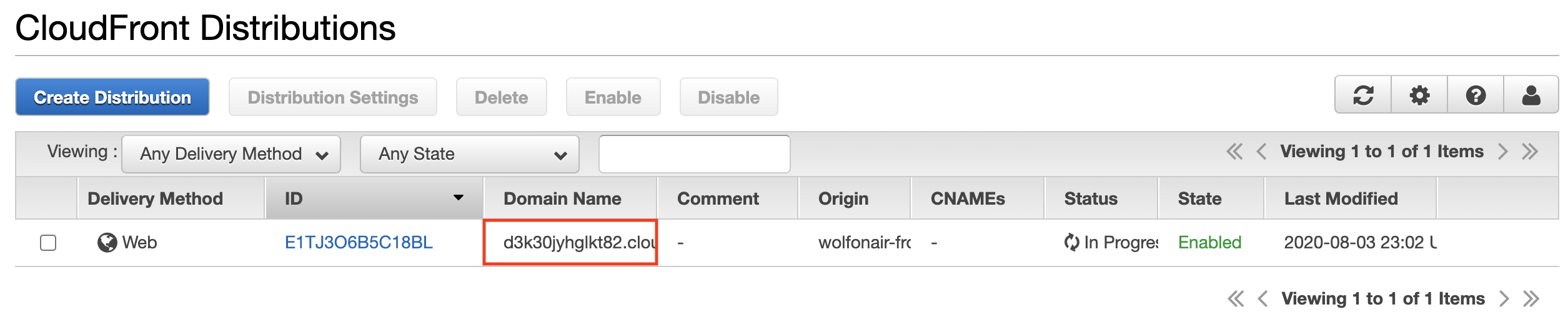 CloudFront Distribution 목록